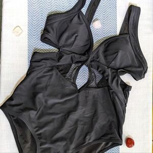 Ladies Sz XS Black mesh swimsuit/bodysuit